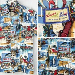 Kahala Sportfish Pier 5 Swordfish Fishing M Hawaiian Shirt Medium Mens Aloha USA